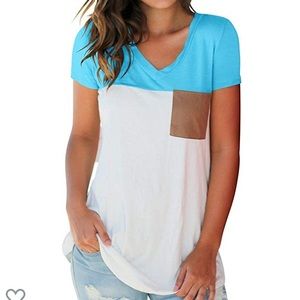 Short sleeve color block top with pocket L